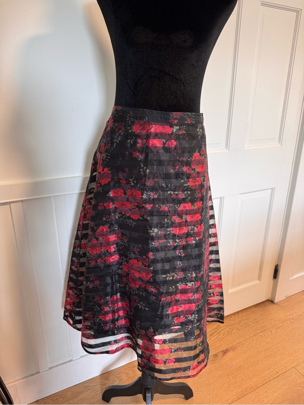 Floral Black and Pink A-Line Skirt